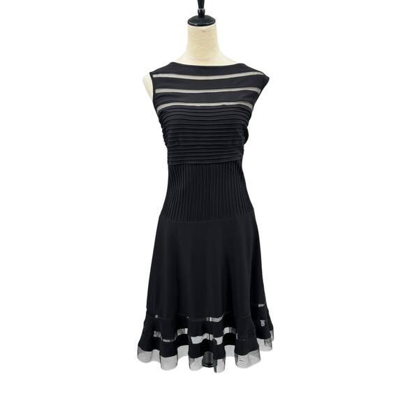 Tadashi Shoji Flip Hem Black Sheer Mesh Knit Mini Sleeveless Cocktail Dress - Picture 3 of 14